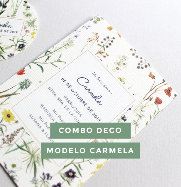 Carmela – Combo: Guirnalda + 30 tags + poster + invitacion digital