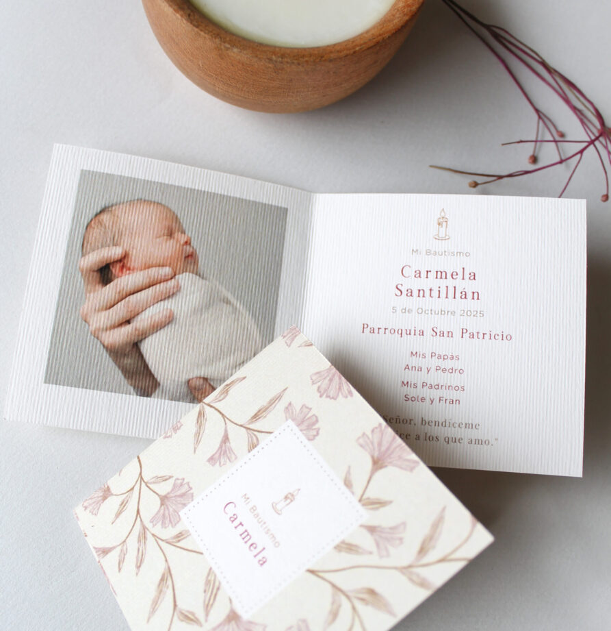 Estampita de bautismo Emilia 1 foto x 12 un.