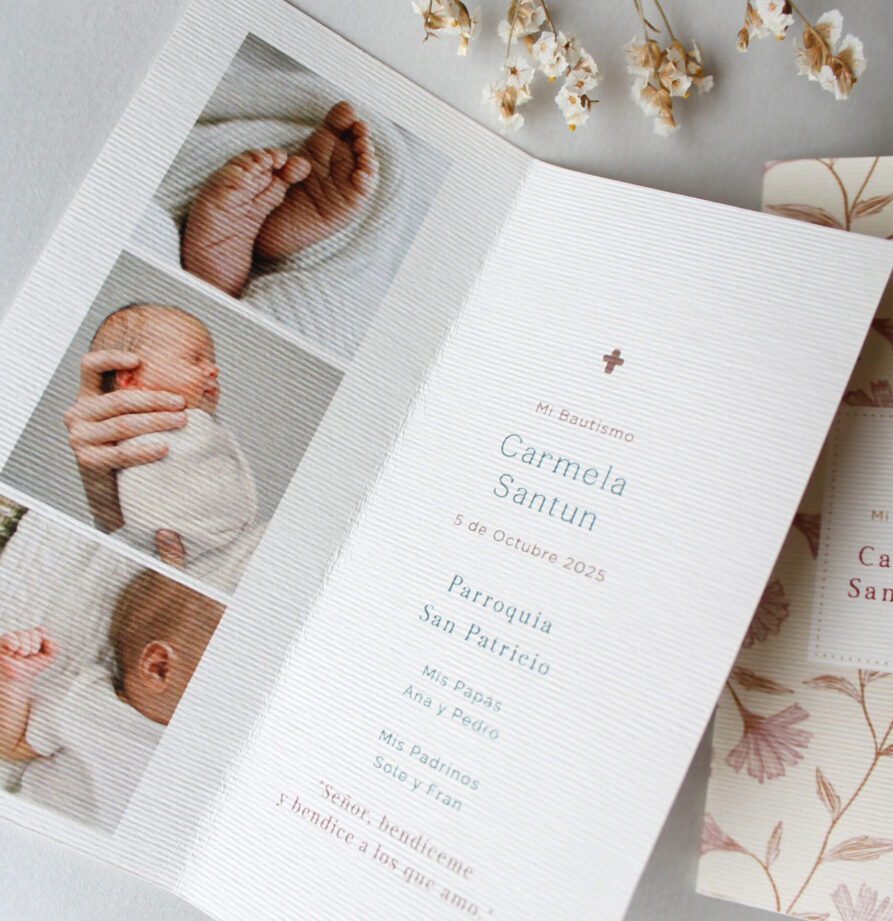 Estampita de bautismo Emilia 3 fotos x 12 un.